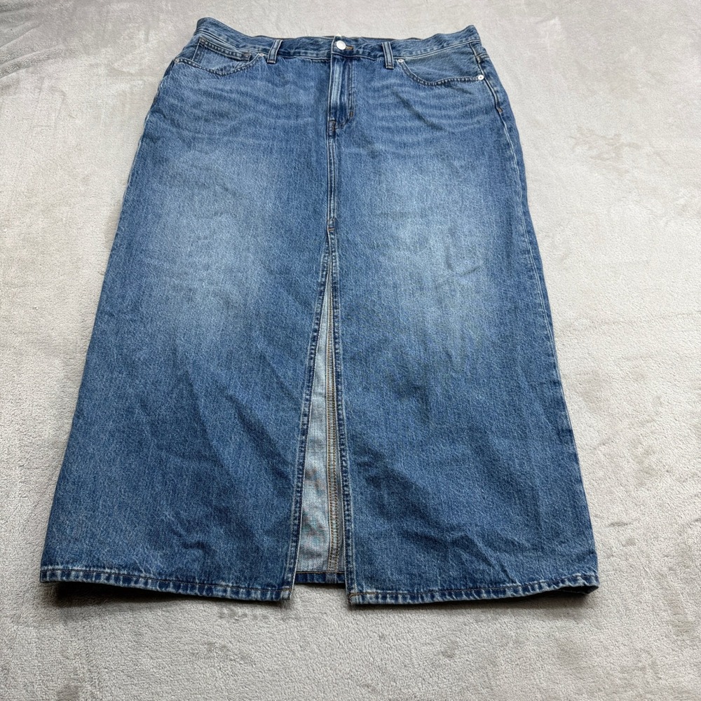 Madewell‎ Denim Maxi Skirt Womens 32 Blue Front Slit Long Straight Jean Boho 90s